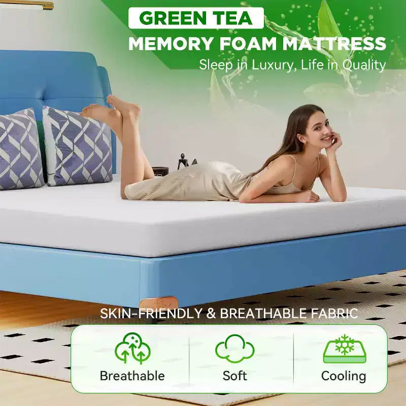 Matelas en mousse à mémoire de forme au gel de thé vert de 5 pouces