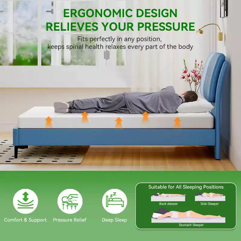 Matelas en mousse à mémoire de forme au gel de thé vert de 5 pouces