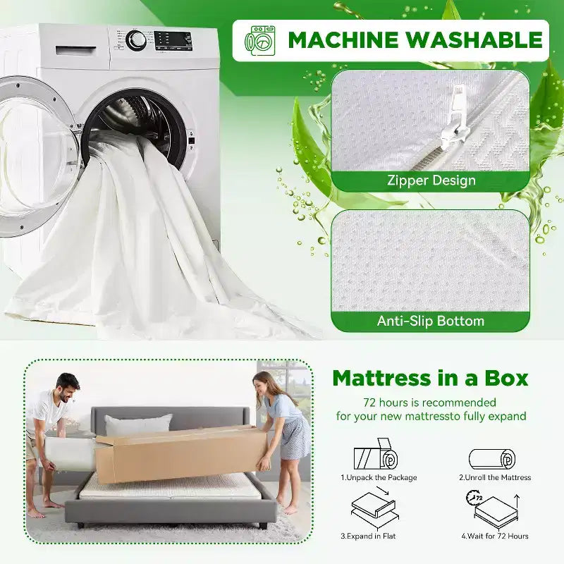 Matelas en mousse à mémoire de forme au gel de thé vert de 5 pouces