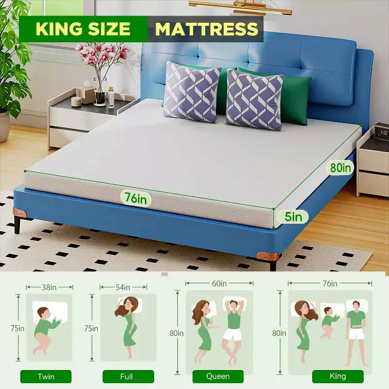 Matelas en mousse à mémoire de forme au gel de thé vert de 5 pouces