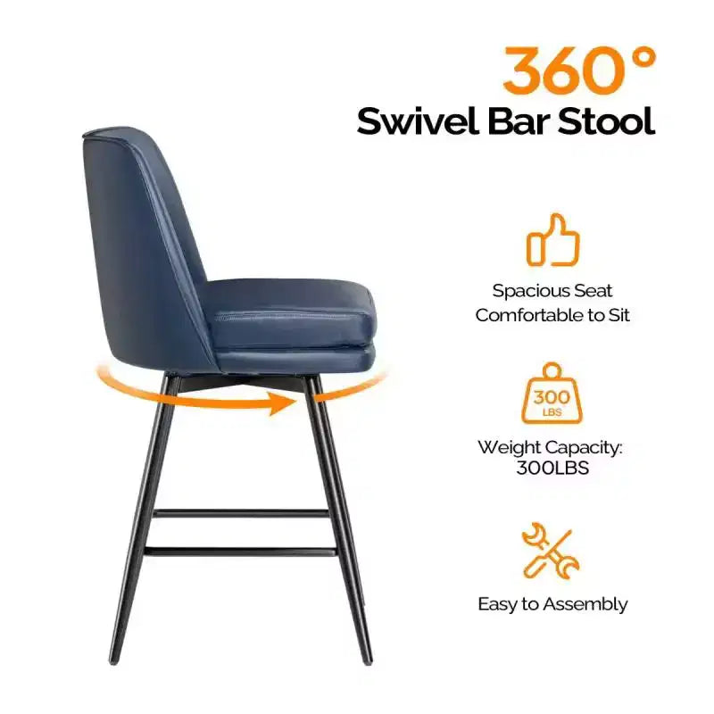 Lot de 2 tabourets de bar en cuir PU avec pivotant à 360° et base en métal
