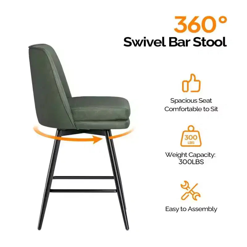 Lot de 2 tabourets de bar en cuir PU avec pivotant à 360° et base en métal