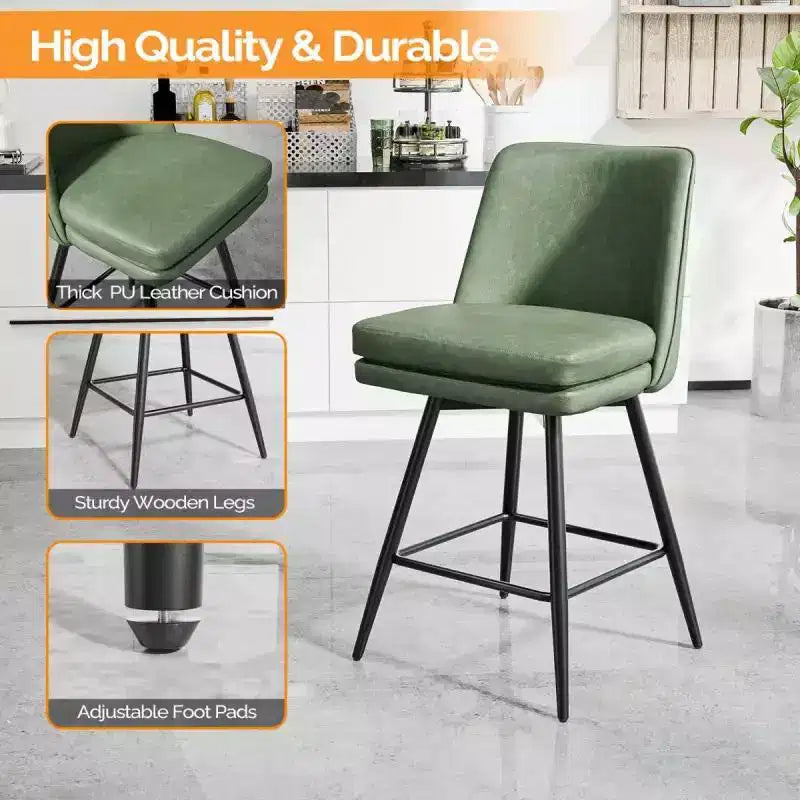 Lot de 2 tabourets de bar en cuir PU avec pivotant à 360° et base en métal