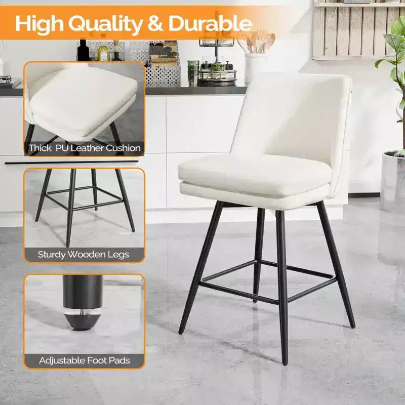Lot de 2 tabourets de bar en cuir PU avec pivotant à 360° et base en métal