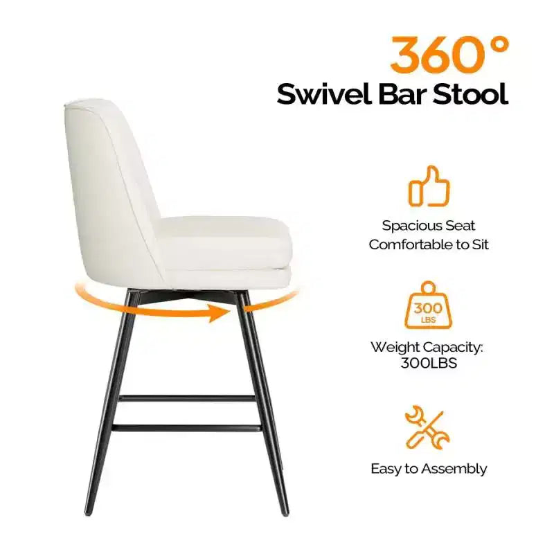 Lot de 2 tabourets de bar en cuir PU avec pivotant à 360° et base en métal
