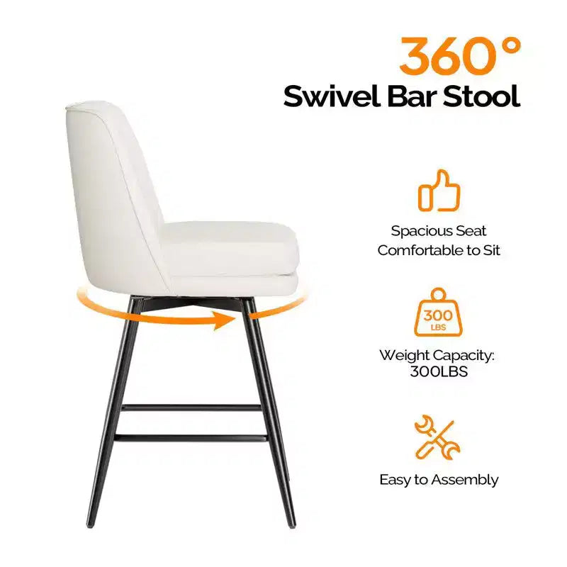 Lot de 2 tabourets de bar en cuir PU avec pivotant à 360° et base en métal