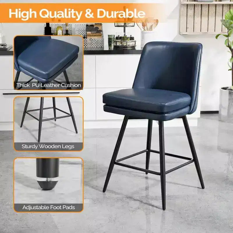 Lot de 2 tabourets de bar en cuir PU avec pivotant à 360° et base en métal