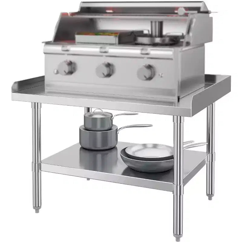 Commercial Stainless Steel Prep Table, 28x48 Heavy Duty Work Table, Adjustable Undershelf & Side Risers, for Restaurant Kitchen, Food Service