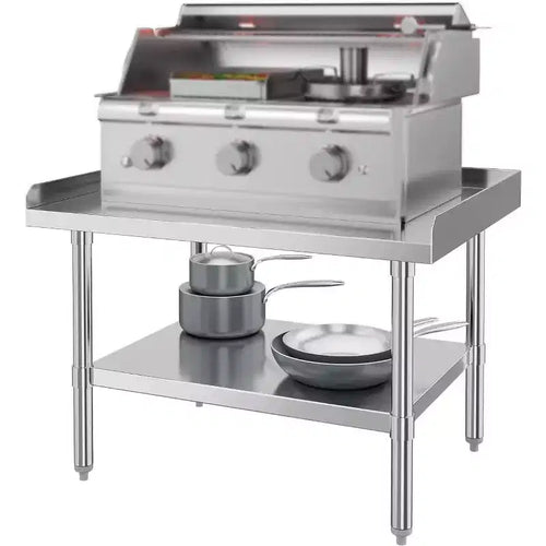 Commercial Stainless Steel Prep Table, 28x48 Heavy Duty Work Table, Adjustable Undershelf & Side Risers, for Restaurant Kitchen, Food Service