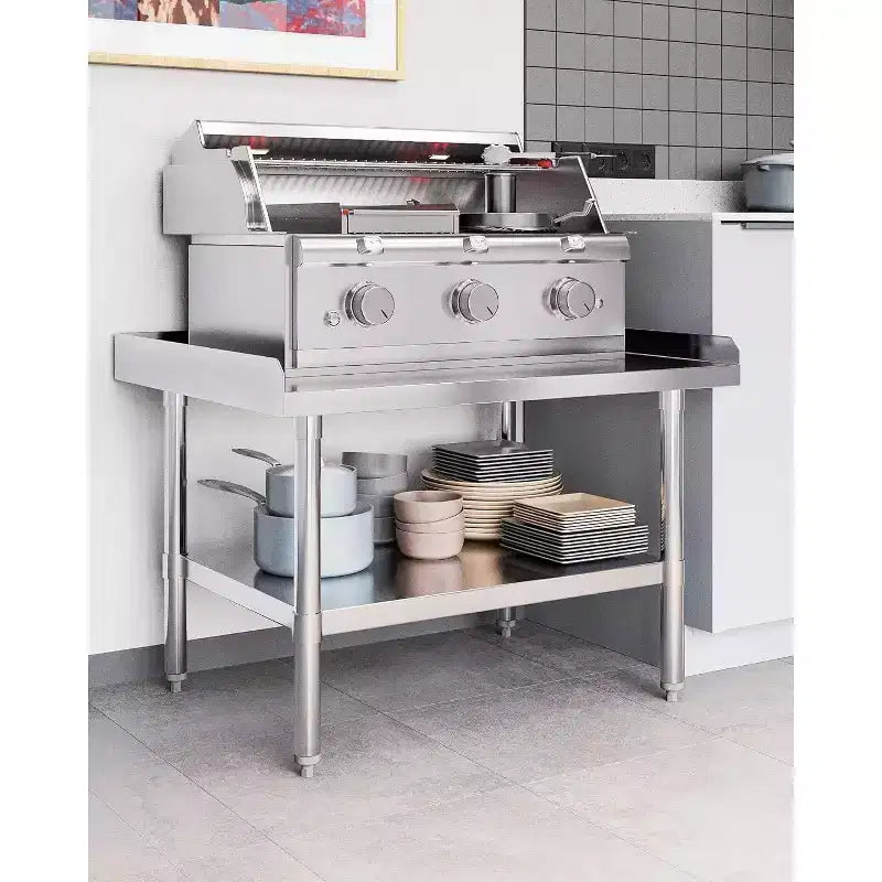 Table de préparation en acier inoxydable de 28x48 pouces avec étagère inférieure réglable et dosserets latéraux