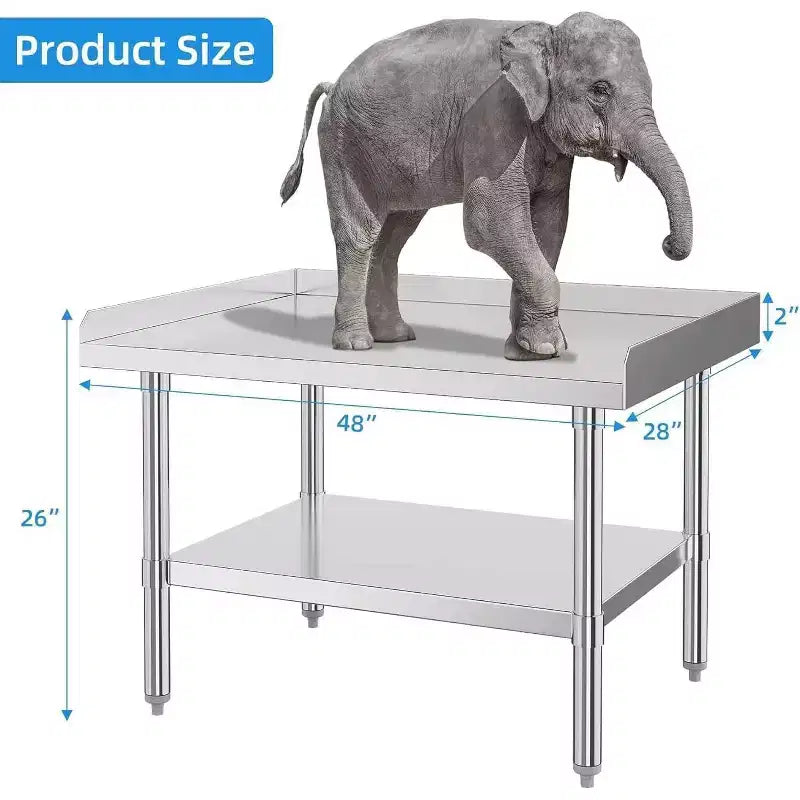Table de préparation en acier inoxydable de 28x48 pouces avec étagère inférieure réglable et dosserets latéraux