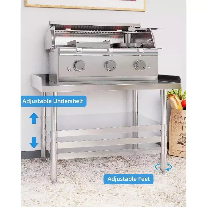 Table de préparation en acier inoxydable de 28x48 pouces avec étagère inférieure réglable et dosserets latéraux