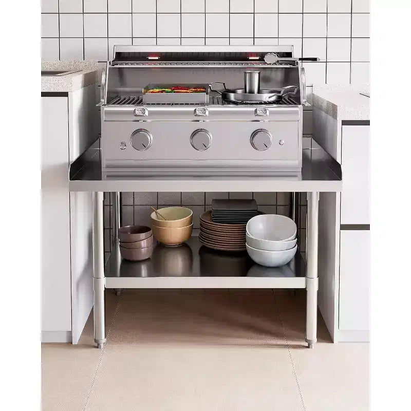 Table de préparation en acier inoxydable de 28x48 pouces avec étagère inférieure réglable et dosserets latéraux