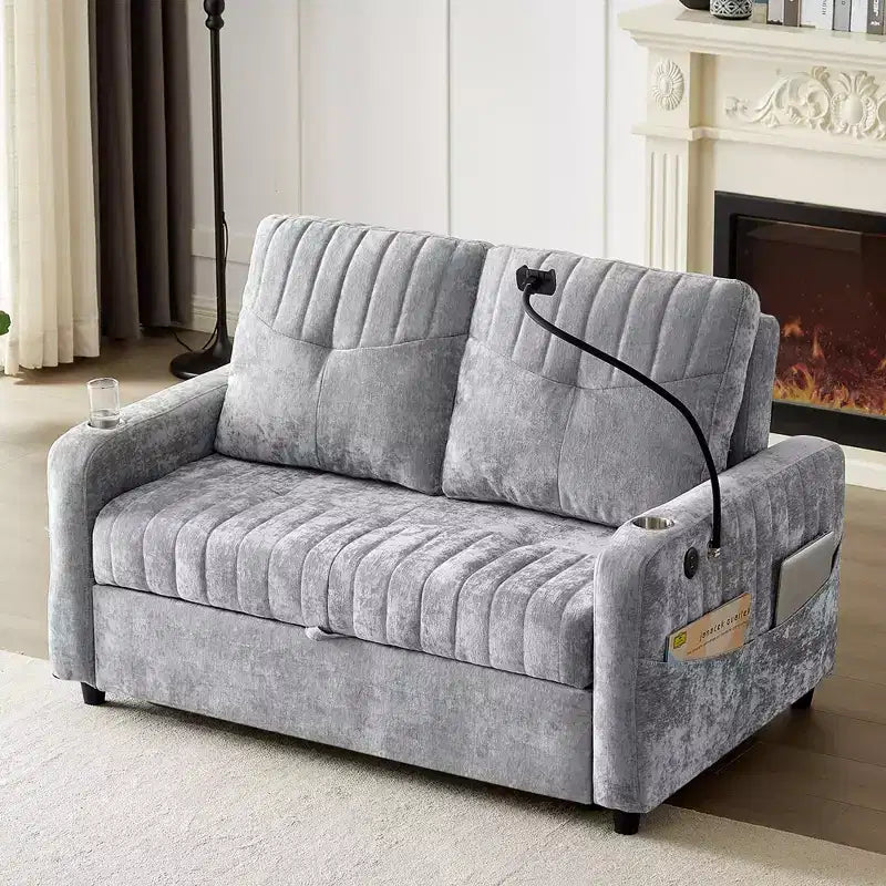 Canapé 2 places convertible moderne 137 cm avec dossier réglable et ports de chargement