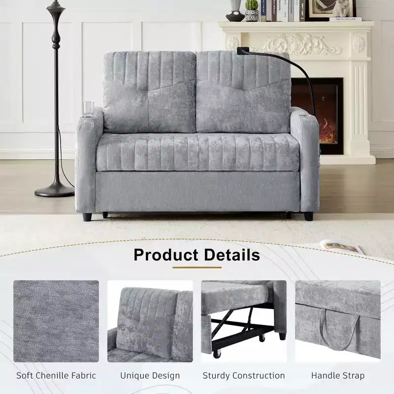 Canapé 2 places convertible moderne 137 cm avec dossier réglable et ports de chargement