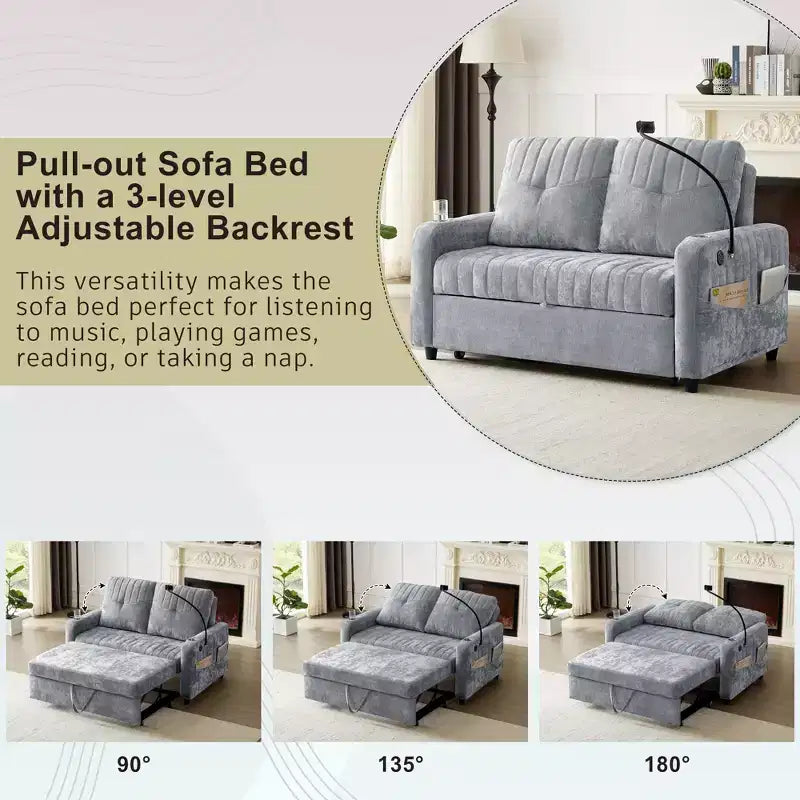 Canapé 2 places convertible moderne 137 cm avec dossier réglable et ports de chargement