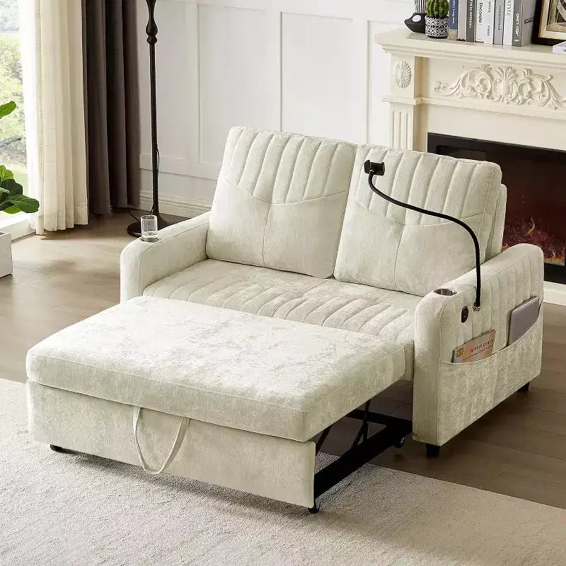 Canapé 2 places convertible moderne 137 cm avec dossier réglable et ports de chargement