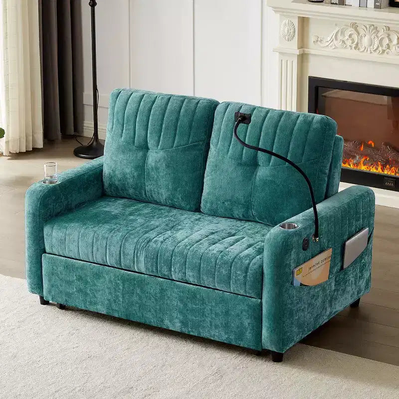 Canapé 2 places convertible moderne 137 cm avec dossier réglable et ports de chargement