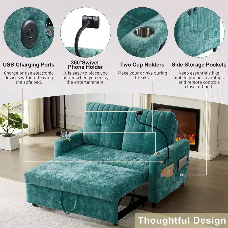 Canapé 2 places convertible moderne 137 cm avec dossier réglable et ports de chargement