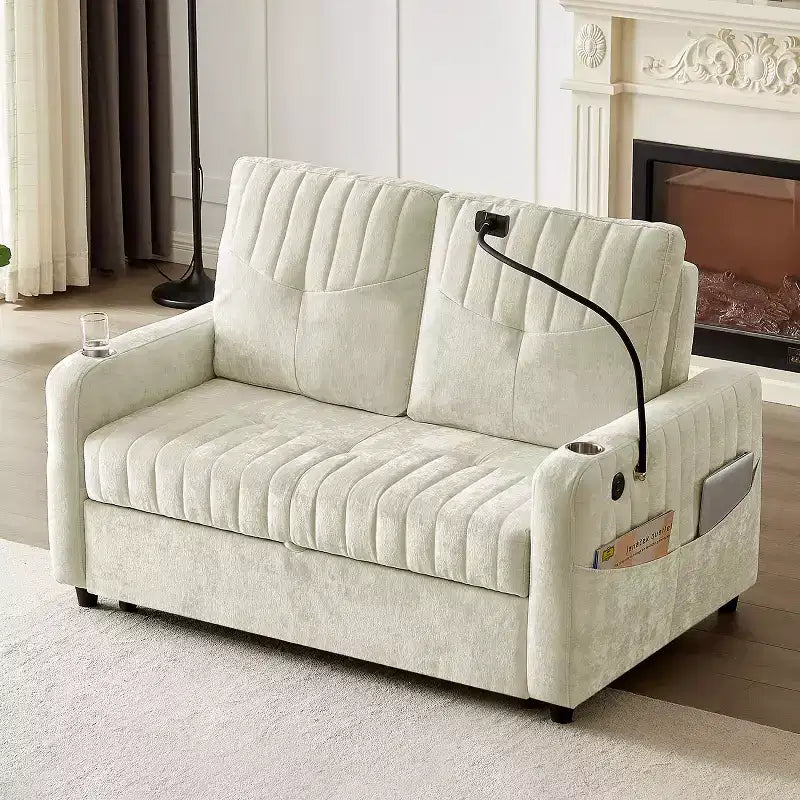 Canapé 2 places convertible moderne 137 cm avec dossier réglable et ports de chargement