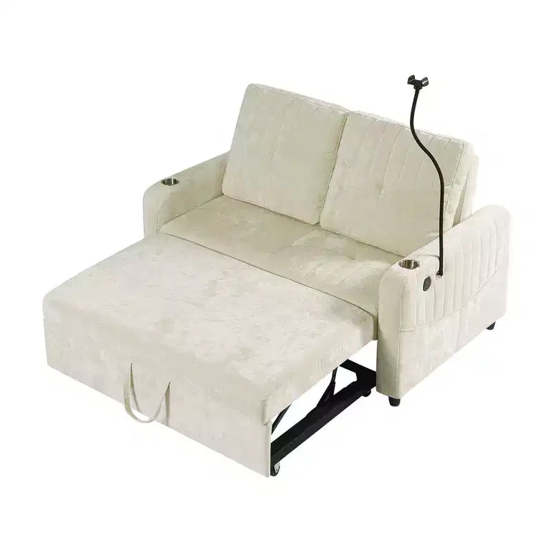 CLIHOME 53.9 Modern Loveseat Pull-out Sofa Bed with Adjustable Backrest, Three Charging Ports and Side Storage Pockets