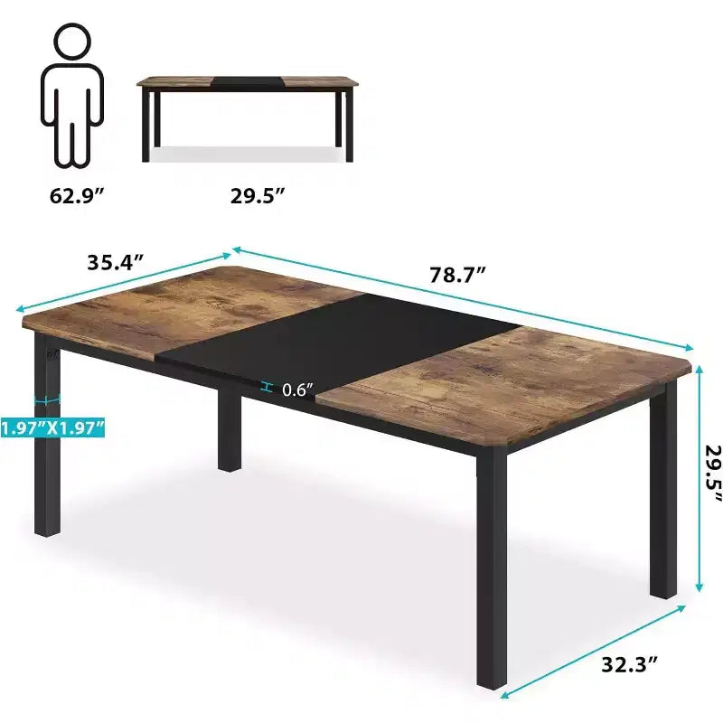 Table à manger rectangulaire de 78 pouces avec pieds en métal