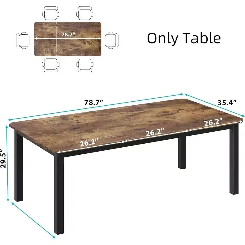 Table à manger rectangulaire de 78 pouces avec pieds en métal