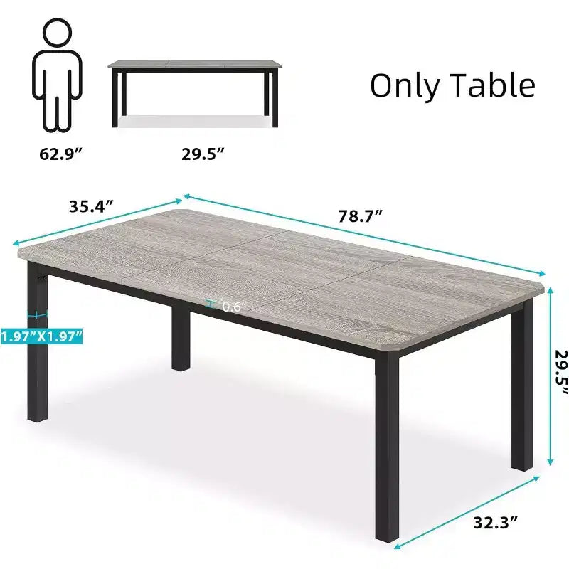 Table à manger rectangulaire de 78 pouces avec pieds en métal