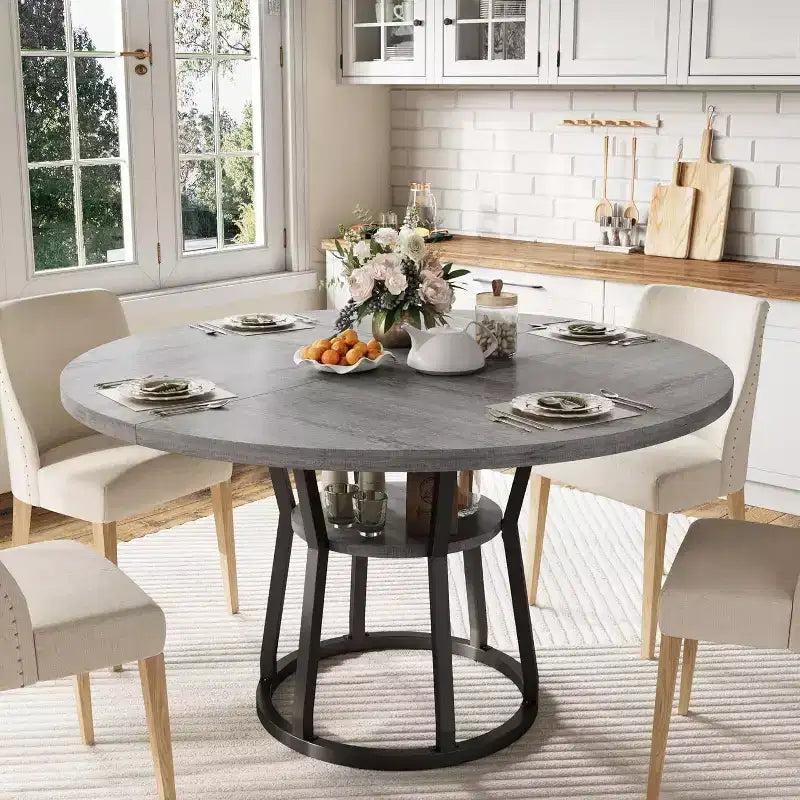 Table à manger ronde de 47 pouces avec base de rangement