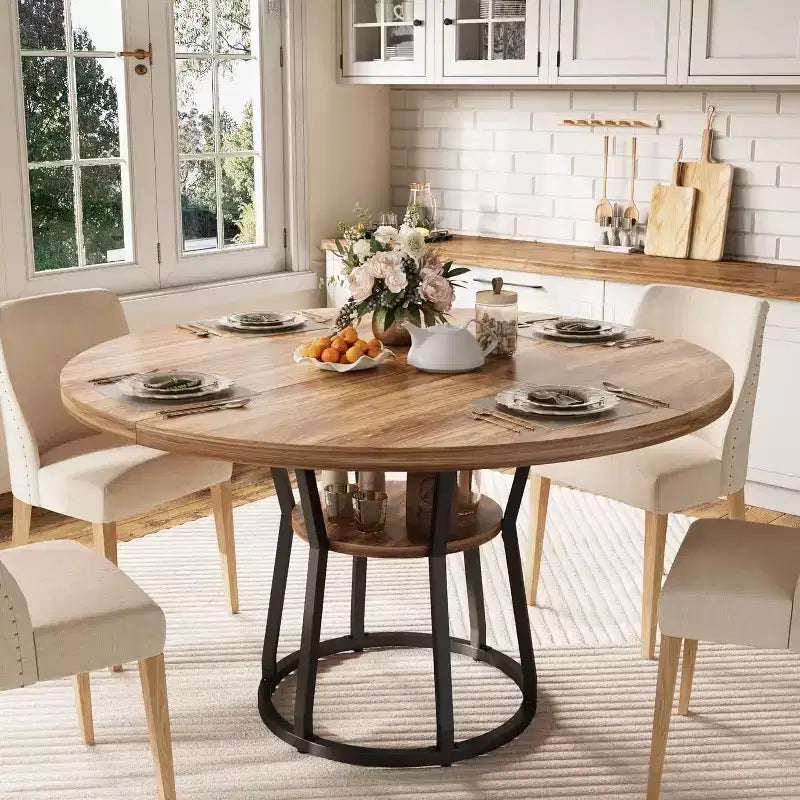 Table à manger ronde de 47 pouces avec base de rangement