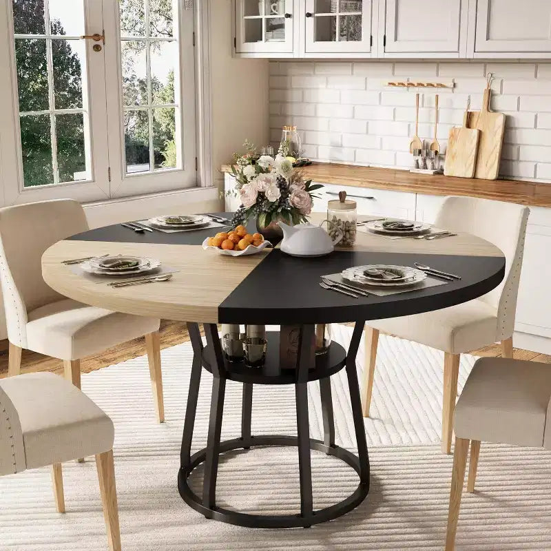 Table à manger ronde de 47 pouces avec base de rangement