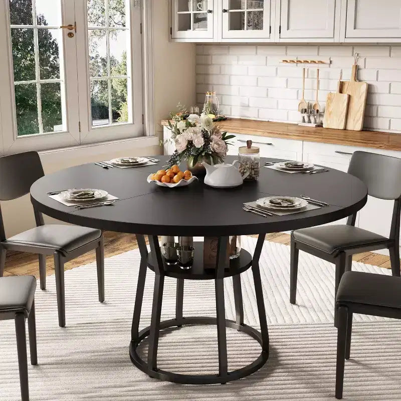 Table à manger ronde de 47 pouces avec base de rangement