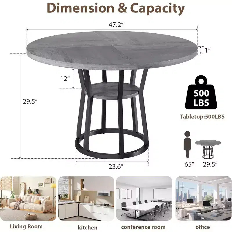 Table à manger ronde de 47 pouces avec base de rangement