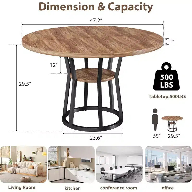 Table à manger ronde de 47 pouces avec base de rangement