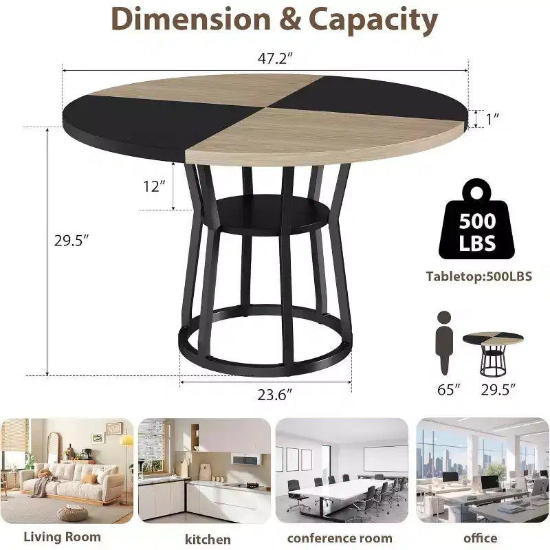 Table à manger ronde de 47 pouces avec base de rangement