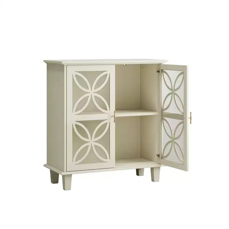CLIHOME Freestanding Sideboard Buffet With Adjustable Shelves, Modern Retro Kitchen Console Table, 2-Door Decorative Storage Cabinet, Cream Color