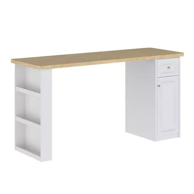 Armoire de rangement de 210 cm de large pour buanderie avec plan de travail, étagères réglables et tiroir