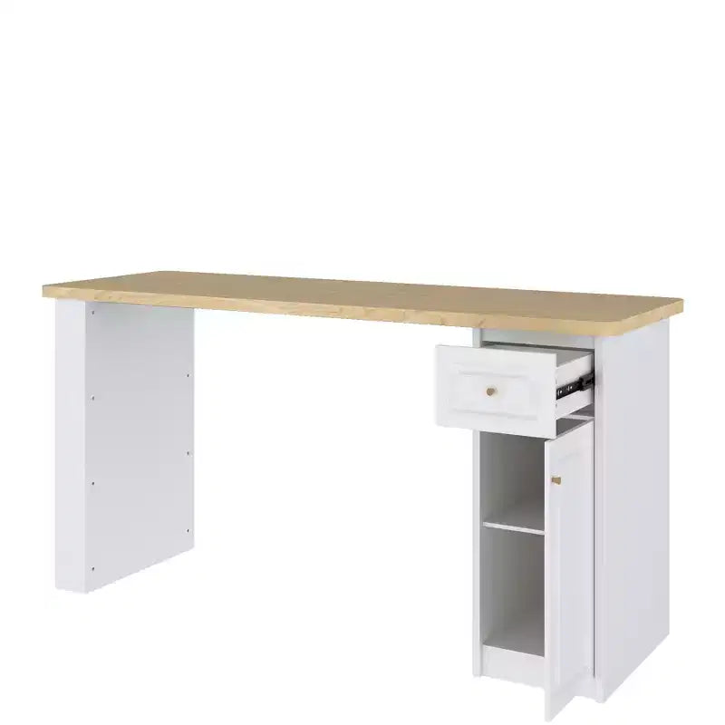 Armoire de rangement de 210 cm de large pour buanderie avec plan de travail, étagères réglables et tiroir