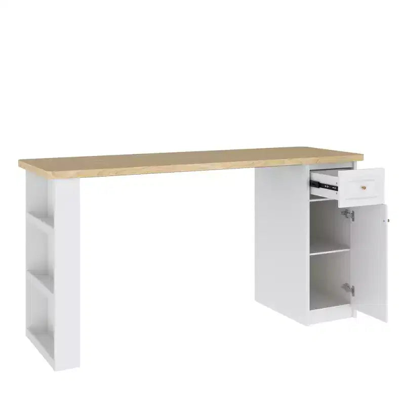 Armoire de rangement de 210 cm de large pour buanderie avec plan de travail, étagères réglables et tiroir