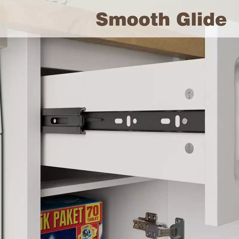 Armoire de rangement de 210 cm de large pour buanderie avec plan de travail, étagères réglables et tiroir