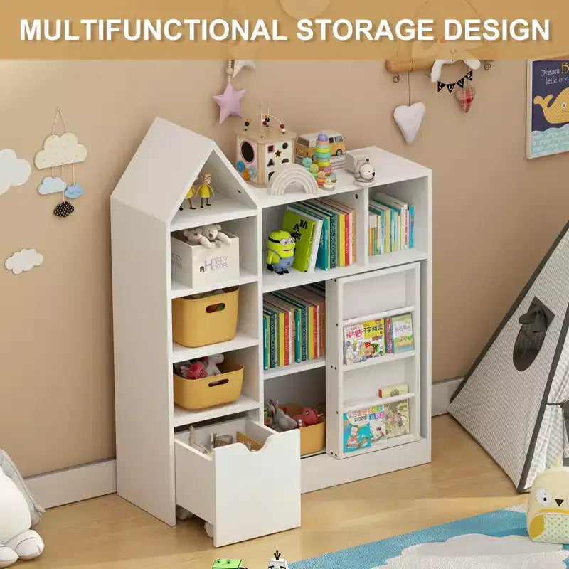 Étagère à Livres pour Enfants de 43" avec 7 Étagères Ouvertes et Conception à 3 Niveaux en Tissu