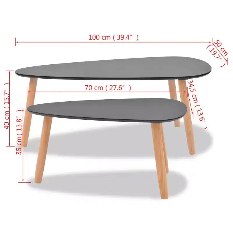Lot de 2 tables basses – Plateau ovale noir avec pieds en bois