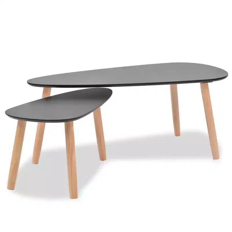 Lot de 2 tables basses – Plateau ovale noir avec pieds en bois