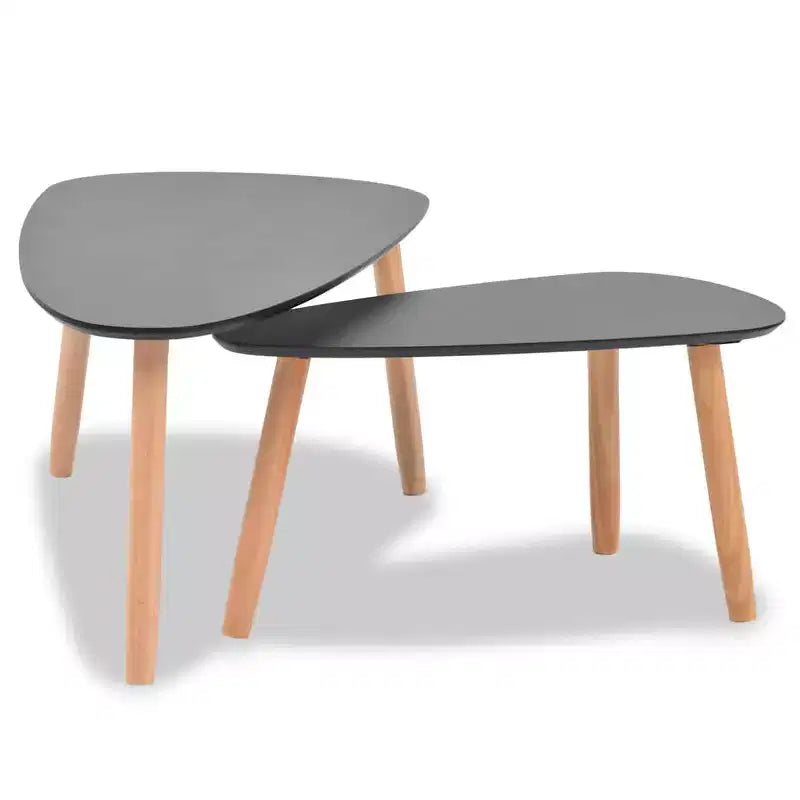 Lot de 2 tables basses – Plateau ovale noir avec pieds en bois