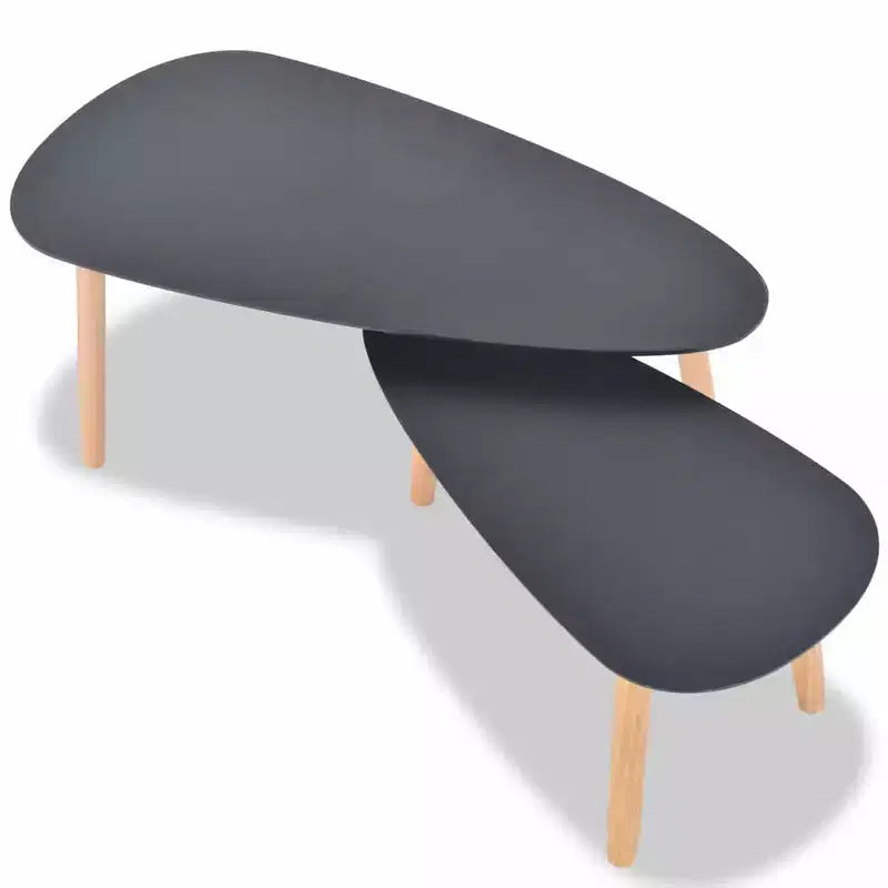 Lot de 2 tables basses – Plateau ovale noir avec pieds en bois