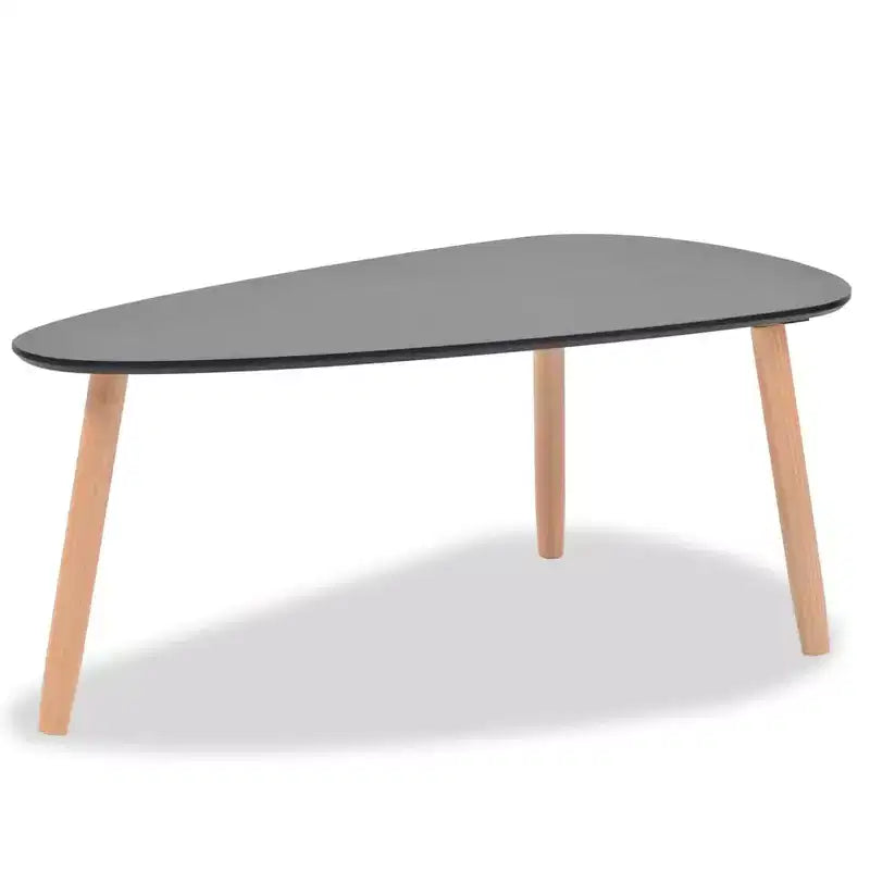 Lot de 2 tables basses – Plateau ovale noir avec pieds en bois