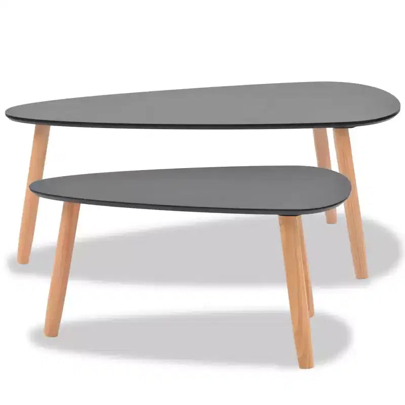 Lot de 2 tables basses – Plateau ovale noir avec pieds en bois