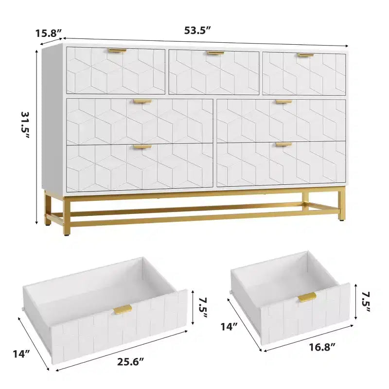 Commode à 7 tiroirs avec poignées et pieds en métal