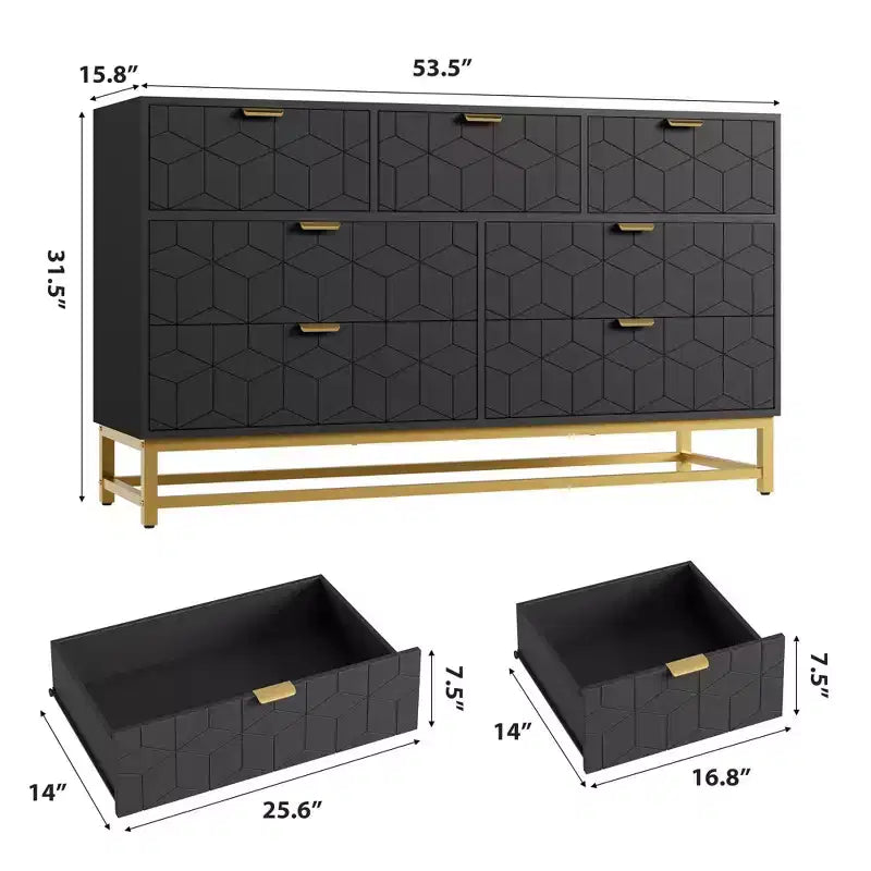 Commode à 7 tiroirs avec poignées et pieds en métal