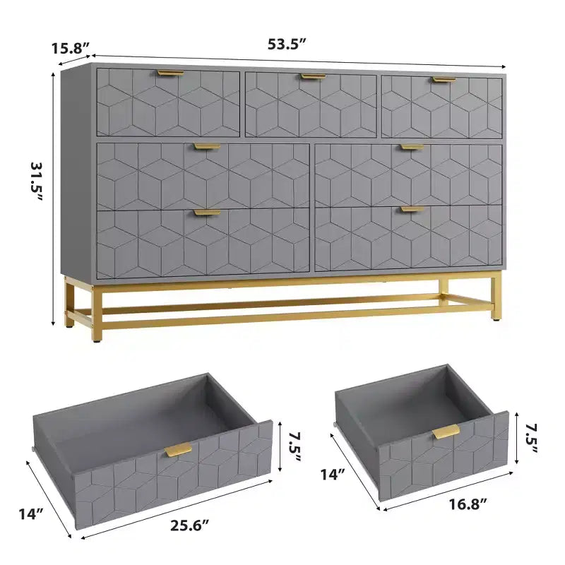 Commode à 7 tiroirs avec poignées et pieds en métal